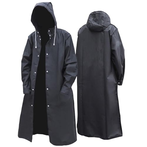Rain Jacket Men Women Waterproof Windbreaker,Long Sleeve Hooded Snap Button Long Raincoat with Pockets Daily Casual