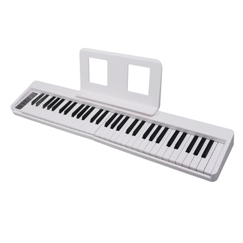 Piano Plegable Portátil de 61 Teclas, Teclado Eléctrico con Atril, Teclas de Tamaño Completo, Piano Digital para Principiantes, Adolescentes y adultos. (WHITE)
