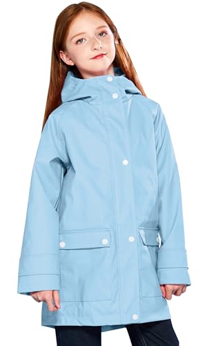 SOLOCOTE Kids Rain Jacket Hooded Lined Rubber RainCoats for...
