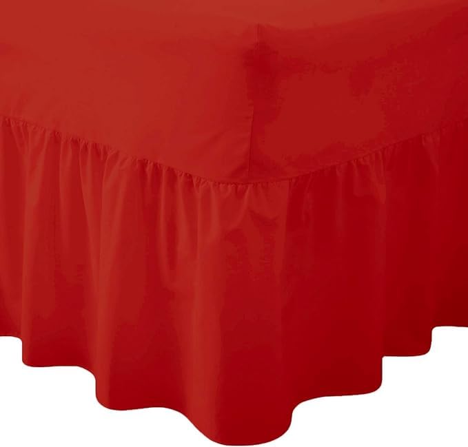 Percale Extra Deep Fitted Valance Sheet Plain Dyed Pollycotton Valance Fitted Sheet (Red, King)