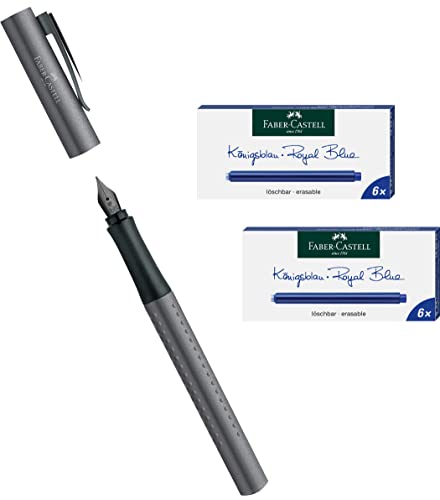 Faber-Castell - Füller Grip Edition (Anthrazit, Füller EF + 10 Patronen)