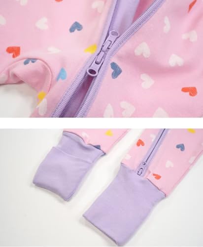 Teach Leanbh Unisex Baby 2 Pack Cotton Pajamas with Mittens and Feet Cuffs 2 Way Zipper Long Sleeve Romper Sleep and Play4