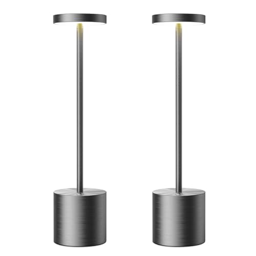 SAKRINGT Cordless Table Lamps Rechargeable,6000mAh Portable Battery Operated LED Table Light for Restaurant Outdoor 2 Pack Grey