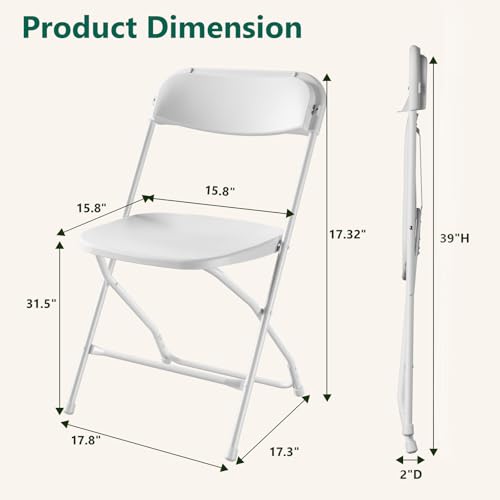 FurniEdge 4 Pack White Plastic Folding Chairs, Outdoor Portable Folding Chair with Steel Frame, 350lbs Capacity Stackable Foldable Chairs for Patio, Garden, Picnic, Kitchen, Events by FurniEdge - Used condition - Image 3