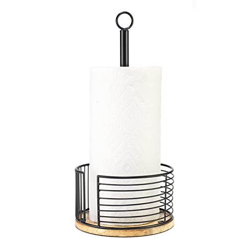 Countertop Paper Towel Holder - Black Metal Wire Kitchen Roll Holder With Wooden Base - Farmhouse Paper Towel Stand #TOP3