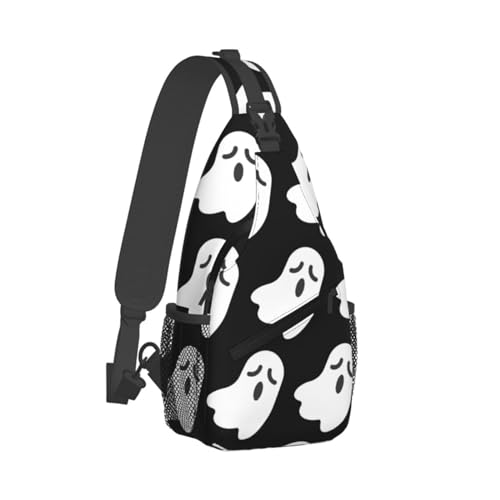 White Ghost Halloween Print Diagonally Sling Bag,Crossbody Sling Backpack Shoulder Chest Bag For Women Men Hiking2