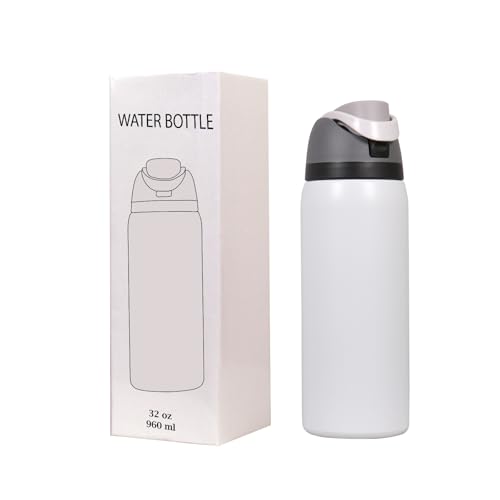 Image of FreeSip Gym Water Bottle with Straw & Chug Lid - Leak Proof Push Button Opening, BPA Free, Large Capacity Sports Bottle with Carry Handle (Cloud White, 960 ML)