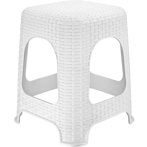 KADAX Tabouret en plastique - Jusqu'à 120 kg - Tabouret en rotin avec pieds antidérapants - Tabouret de salle de bain - Tabouret léger - Tabouret de jardin - Tabouret (blanc), M, (Rattanhocker)