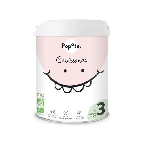 POPOTE - Lait infantile 3eme Age Bio 800 g - Lait en Poudre Dès 10 Mois - Formule Complète - Avec des Protéines, DHA, Fer et Vitamines Essentielles - Boîte Refermable Pratique