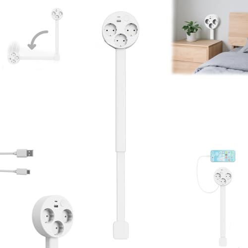 Rallonge Électrique Extensible et Rotative derrière Les Meubles - 2 Prises AC + Ports USB-A/USB-C - Longueur Réglable 47-67 cm - ETL Certifié,47-67cm(Blanc