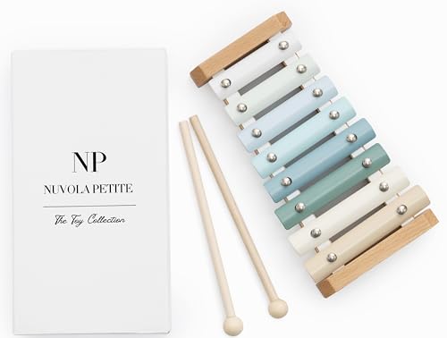Nuvola Petite Boho Wooden Xylophone for Toddlers- Aesthetic Baby Toy- Early Learning Musical Instrument- Educational Montessori Play- Neutral Baby Gift- Nursery Decor, Preschool Toy for Boys and Girls