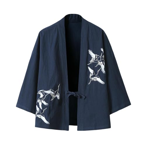 Hanfu hommes style chinois broderie grue coton lin protection solaire