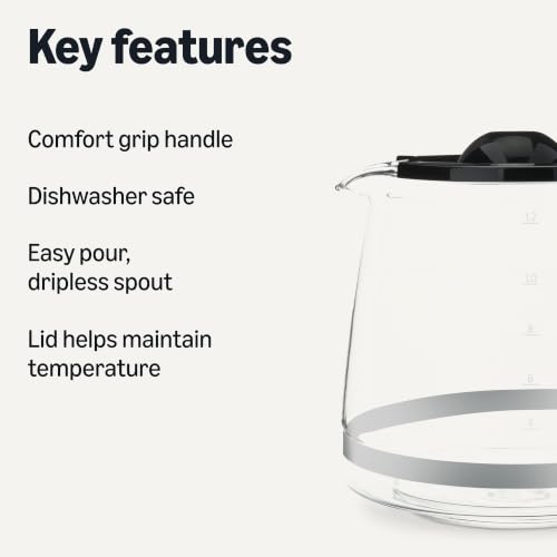 Amazon Basics 12-Cup Glass Replacement Carafe for Coffee Maker, Comfort-Grip Handle, Dripless Spout, Black，Only for B0D9QDMK9X, B0D9QGF1WX - image 2