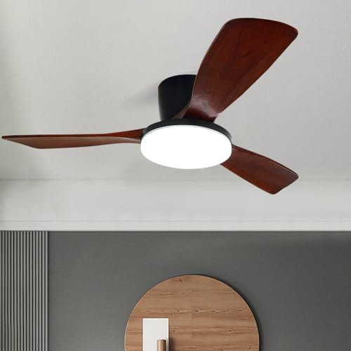Ventilador de Techo con luz de 42 Pulgadas, Montaje Empotrado, 3 aspas de Madera, luz LED Blanca Regulable, Ventilador de Techo Negro, luz Grande para Sala de Estar, Dormitorio, co
