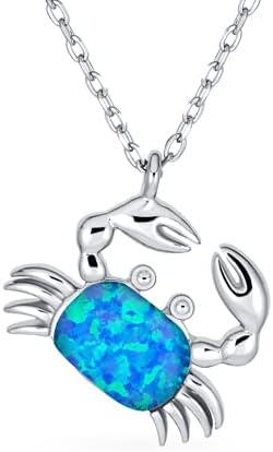 Gemstone Pink Blue White Tropical Vacation Nautical Created Opal Beach Lobster Claw Crab Stud Earrings Pendant For Women .925 Sterling Silver October Birthstone