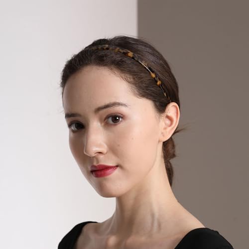 Kovolitu Women'S Headbands For Glasses Wearers Acetate Resin Hair Band No Pressure, No Headache, Comfortable Headbands For Women Fashion Thin Headbands-Tortoise thumb #4