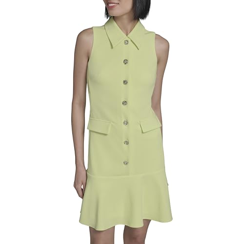 Image of Karl Lagerfeld Women's Sleeveless Collared Button Front A-line Mini Dress