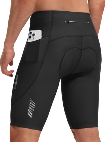 Image of baleaf Men's Cycling Shorts Padded Bike MTB Short Padding Road Biking Cycle Gear Zipper Pockets UPF 50+ Black M