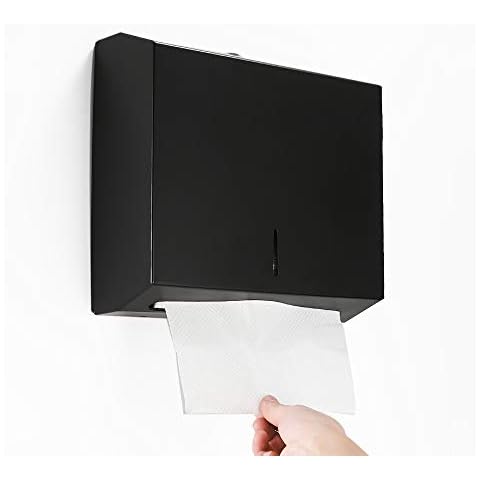BESy Industries C-Fold Multifold Paper Towel Dispenser, Wall Mounted Stainless Steel Tissue Dispenser, Commercial Paper Hand Towel Holder for Office Bathroom Kitchen,Matte Black Finish Cover