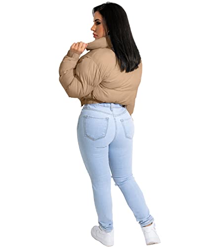 Angsuttc Puffer Jacket Womens Cropped Zip Up Padding Warm Quilted Jackets Winter Coats4