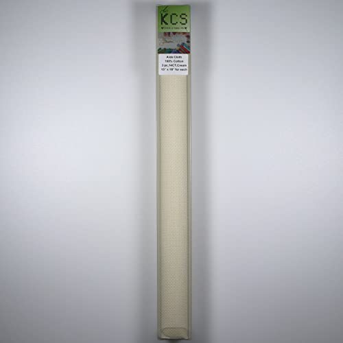 Image of KCS 3 pc of 15 inch x 18 inch Counted Cross Stitch Cotton Aida Cloth Needlework Rolled Fabric Box,14CT,Cream