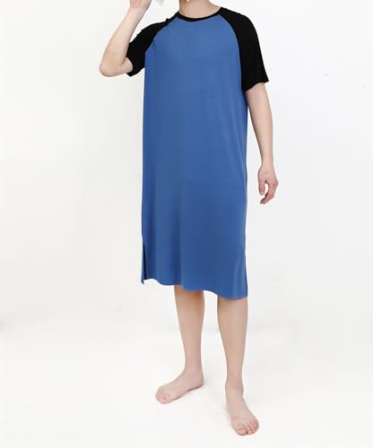 Men's Short-Sleeve Nightshirt Pajamas Crew neck Nightgown Loose Comfy Sleep Shirt Big & Tall Kaftan Sleepwear 5