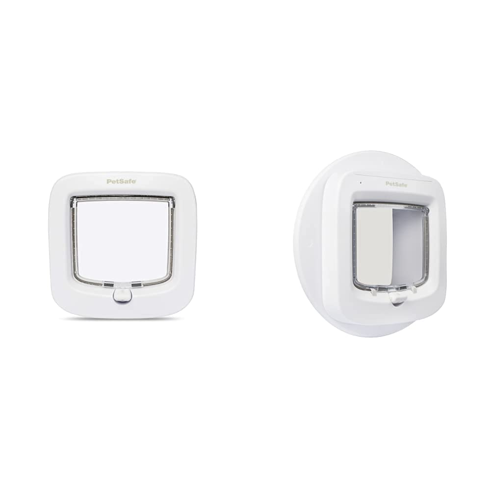 PetSafeManual-Locking Cat Flap with Easy Install, White, 4 Way Manual Lock, For Cats Up to 7 kg & Microchip Cat Flap Installation Adaptor, Easy Install, Glass Door and Walls - (White)