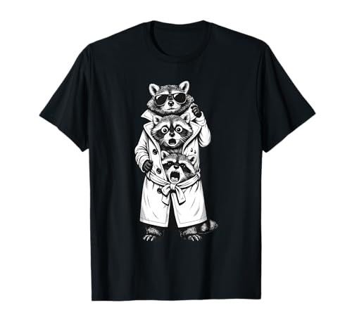 Funny Detective Raccoons in Trench Coat Feral Film Noir Cute T-Shirt