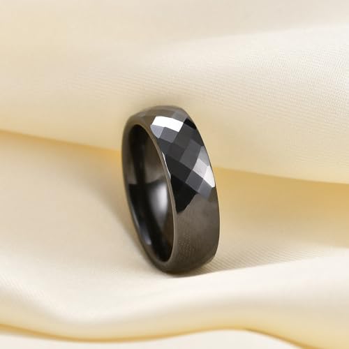 Image of PAMTIER Unisex Ceramic 6mm Multi-Faceted Rhombic Cut Classic Plain Ring | Comfort Fit, Dainty Engagement Wedding Band