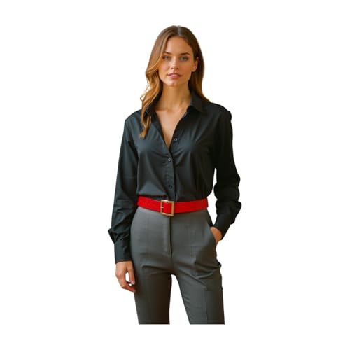 Women Red Skinny Belt - Hip High Waist Basket Weave Band Gold Square Buckle S M z0754