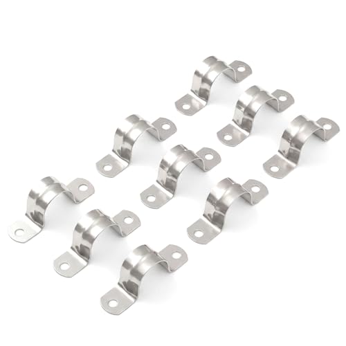 Image of Yaocom 200 Pcs 1 Inch Opening Pipe Strap 304 Stainless Steel Conduit Clamp Reinforced Rigid 2 Hole U Bracket for Pipe Fixing on Various Surfaces