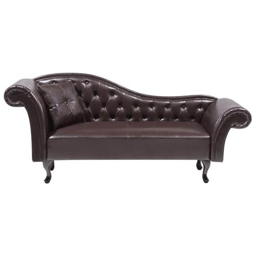 Image of Velvet Modern Chesterfield Chaise Lounge Couch 166 X 63 X 76 for Your Loving Space (Coffee Brown Leather, Standard)