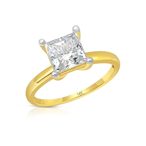 MAX + STONE 2 Carat Princess Cut Cubic Zirconia Solitaire Engagement Ring for Women | 14k Gold Engagement Rings | Simulated Diamond Real Gold CZ Engagement Ring
