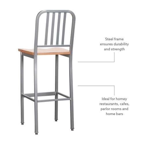 Linon Badden Juego de 2 Butacos con Asiento de Madera y Estructura de Acero en Plateado miniatura 7