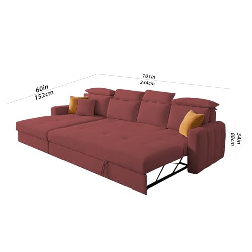 Image of Casaliving Gagnon LHS 6 Seater L Shape Corner Sofa Cum Bed for Living Room (Maroon Fabric) Premium Fabric Sofa