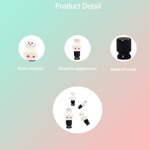 4-Pack Handmade White Eggshell Duck Valve Stem Caps for Schrader Valves, Cute & Playful Car and Bike Accessory, Fun Tire Decoration, Unique Gift for Car Enthusiasts