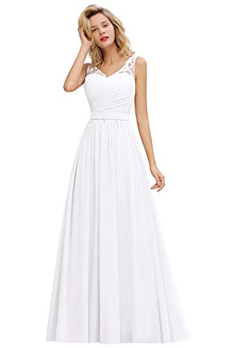MisShow Abiballkleid Abendkleider a Linie Brautkleid Hochzeitskleid für Hochzeit Ballkleider Lang Weiss 46