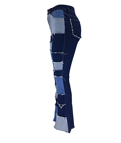 Women's Stylish High Waist Patchwork Jeans Distressed Hippie Vintage Flared Bell Denim Pants4
