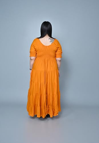 Image of Plus Size Women's Ruffle Tiered Maxi Dress with Puff Sleeves, Flowy A-Line Fit & Smocked Sleeve Detail for Casual, Party & Evening Look
