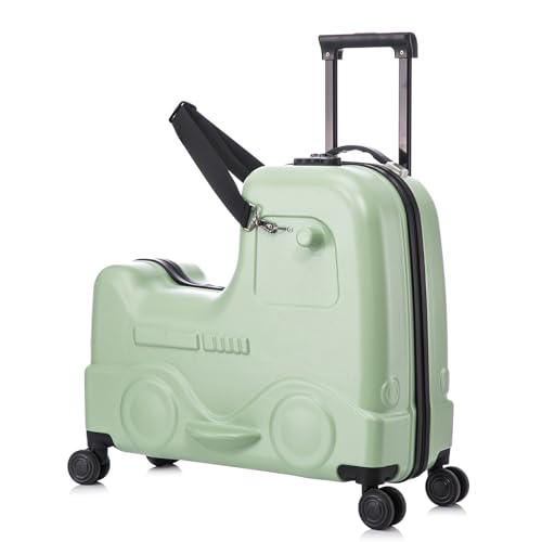 Apelila 22 inch Ride on Suitcase for Kids Travel Trolley Luggage with Spinner Wheels for Child with Combination Lock/Safety Belt/Telescoping Handle (Green)