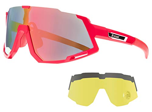 PTSOC Polarized Sunglasses Interchangeable Lens Goggles for Men Women Cycling Driving Running Skating Hiking Fishing Golf Baseball Sports Sunglasses Tr90 Hawthorn Red Frame Pink Lens 3 Lenses