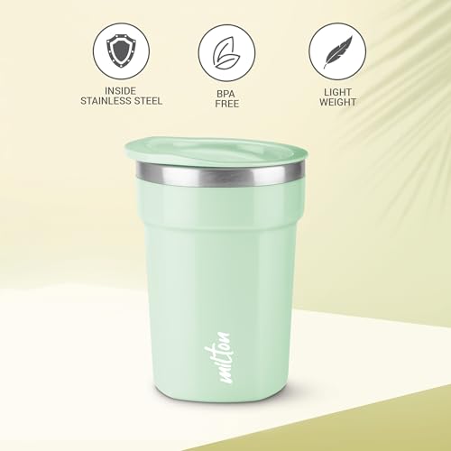 Image of MILTON Cool Touch Deccan Coffee Mug 350 Double Walled 330 ml Inner Stainless Steel Tea Mug with Lid, Coffee Mug Travel Tea Cup, Black Coffee, Tea Cup Single, Aqua Green