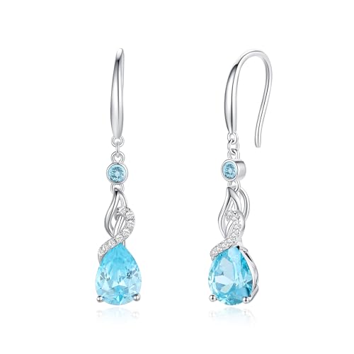 FANCIME Teardrop Dangle Drop Earrings 925 Sterling Silver Pear Gemstone Birthstone Earring Fine Jewelry Birthday Gifts for Women