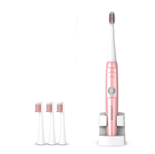 Bomaoer - Cepillo de dientes eléctrico recargable A39 Plus, ultrasónico, IPX7, impermeable, cepillo de dientes sónico, 4 cabezas, 220 V, color rosa