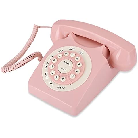 Retro Landline Phone, Design Retro Pink Telephone with Base for Home Hotel Office Decor, Large and Clear Buttons Pink Vintage Telephone, Home Decor Ornaments Wonderful Gifts Cover