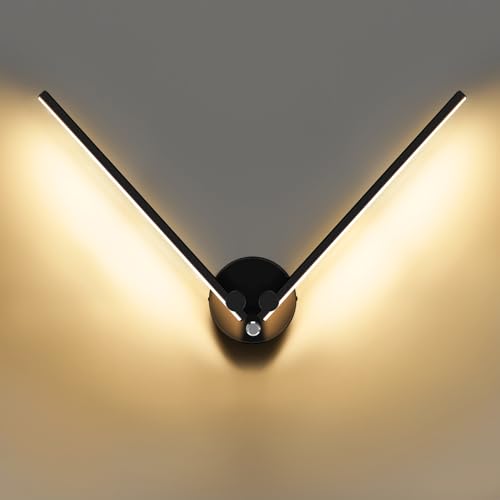 Image of Kawell 12W LED Wall Light Hardwired with Switch 300 Rotatable Arms Modern Sconce Lighting for Living Room Bedroom Hallway Indoor Energy Efficient Fixture, Black 3000K