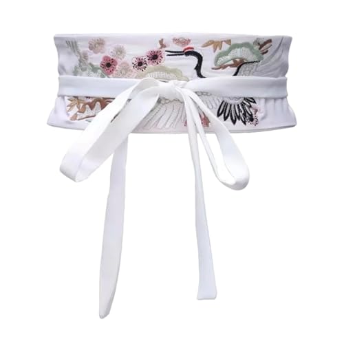 Women's Decorative Belt Clothing Waistband With Tassels Wide Tie Belt With Embroidery Crane Craft