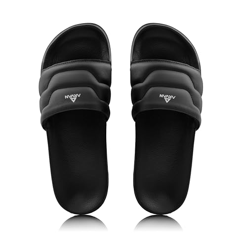Image of ARVAN Mens Padded Strap EVA Sliders | Lightweight Slip-On Slippers with Cushioned Sole | Casual Open-Toe Slides