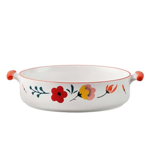 Fuente de cerámica para hornear, cacerola pequeña, bandeja redonda de 1200 ml para horno