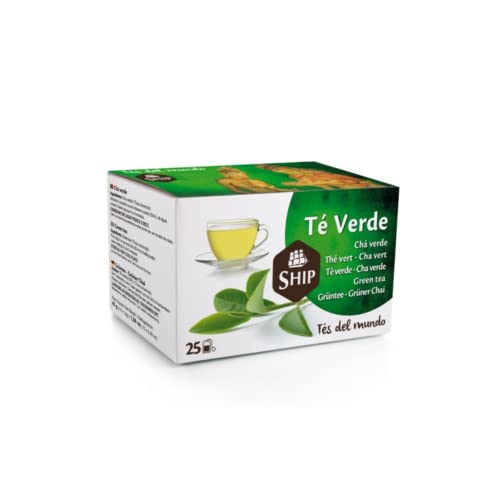 Ship - Té Verde en Caja de 25 Unidades - Propiedades Antioxidantes - Infusión con Vitaminas y Minerales - Aporta Bienestar y Tranquilidad - Té con Propiedades para Adelgazar - Sin Teína